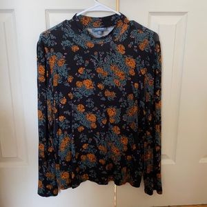Black Floral Mock Neck Top